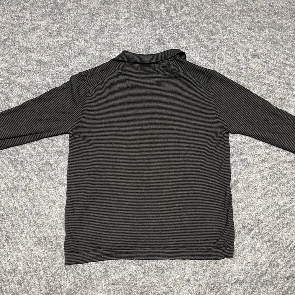 Banana‎ Republic Sweater Mens XL Black Extra Fine Merino Wool Striped Polo Light